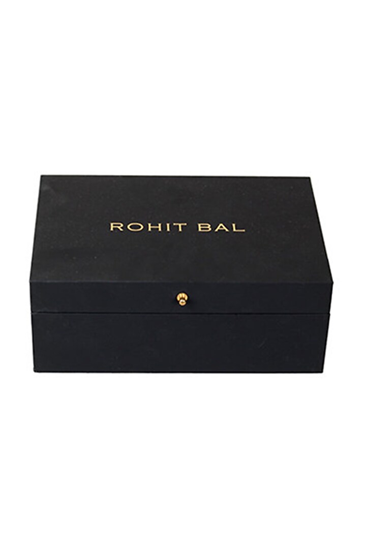 Black Silk Printed Necktie & Pocket Square (Set of 2) by Rohit Bal Men at Pernia's Pop Up Shop