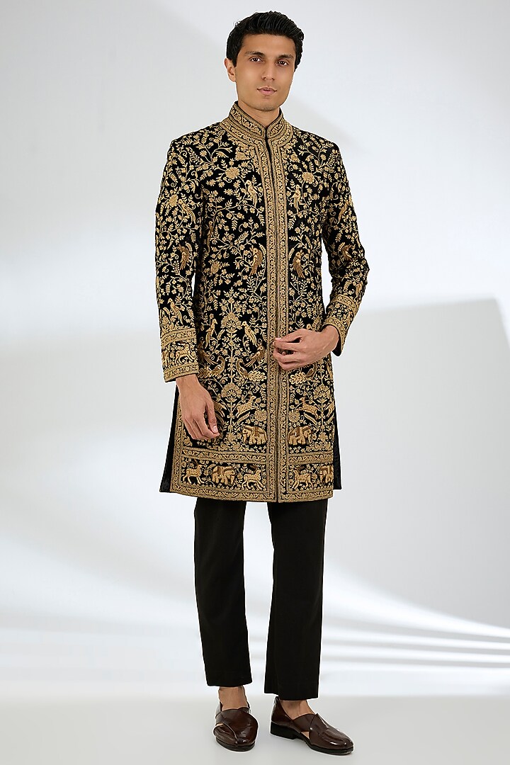 Black Velvet Sherwani by Rohit Bal Men at Pernia's Pop Up Shop