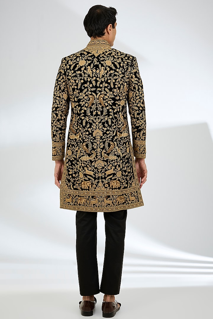 Black Velvet Sherwani by Rohit Bal Men at Pernia's Pop Up Shop
