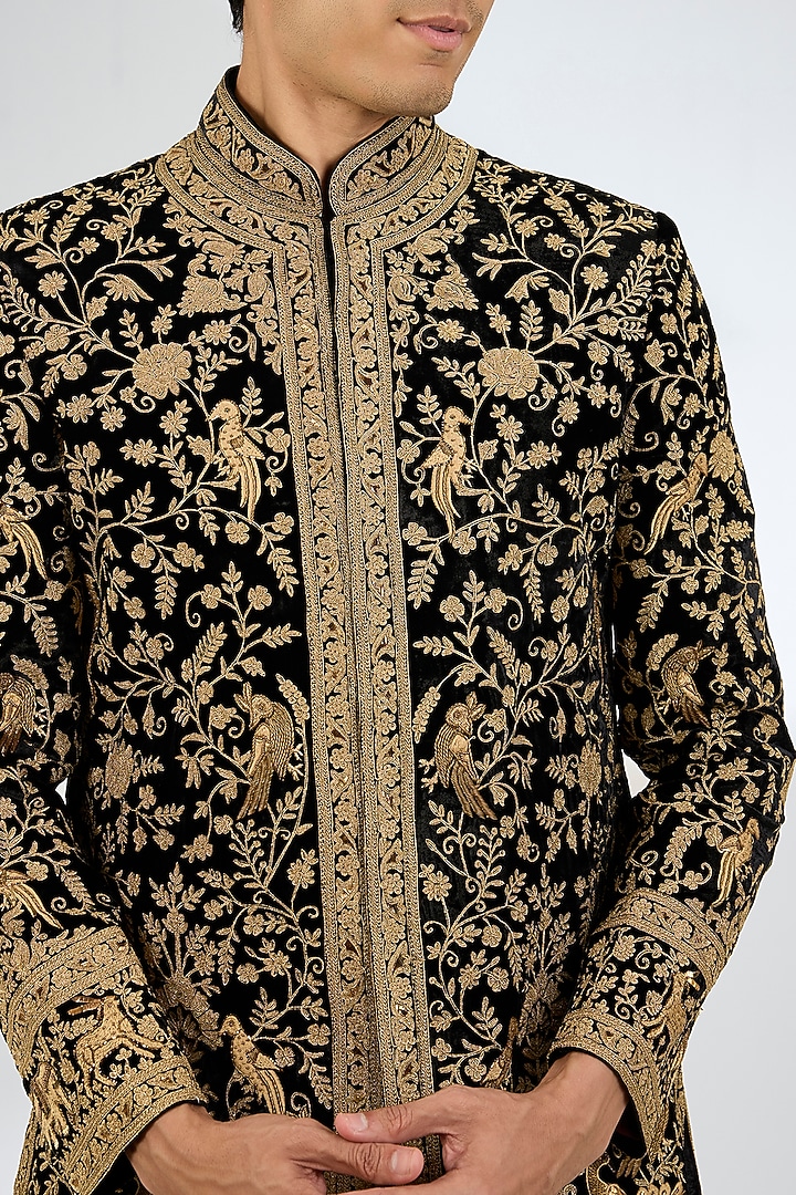 Black Velvet Sherwani by Rohit Bal Men at Pernia's Pop Up Shop