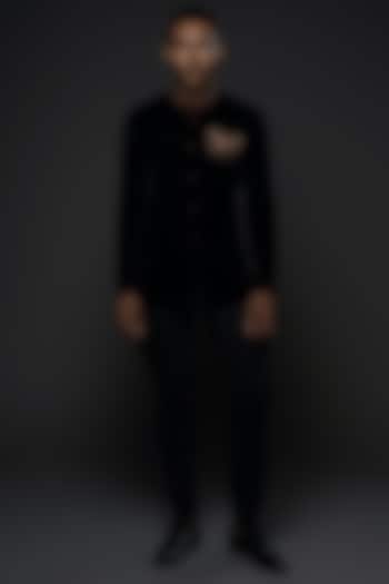 Black Velvet Resham & Thread Hand Embroidered Groom Bandhgala by Rohit Bal Men at Pernia's Pop Up Shop