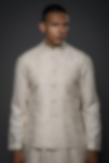 Ivory Chanderi Silk Resham Hand Embroidered Bundi Jacket Set by Rohit Bal Men at Pernia's Pop Up Shop