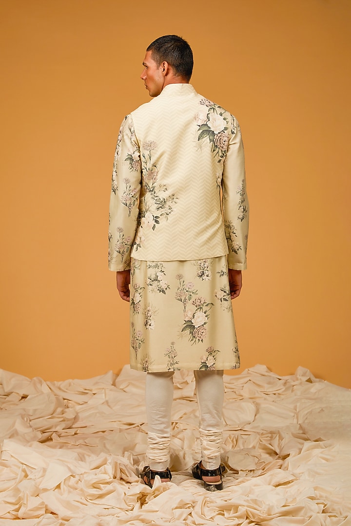 Ivory Chanderi Digital Printed Bundi Jacket Set by Rohit Bal Men at Pernia's Pop Up Shop