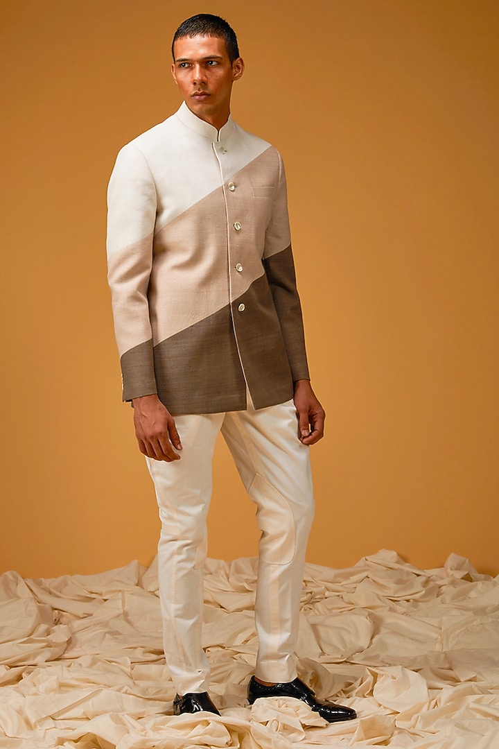 Multi-Colored Matka Silk Wedding Bandhgala Jacket by Rohit Bal Men at Pernia's Pop Up Shop