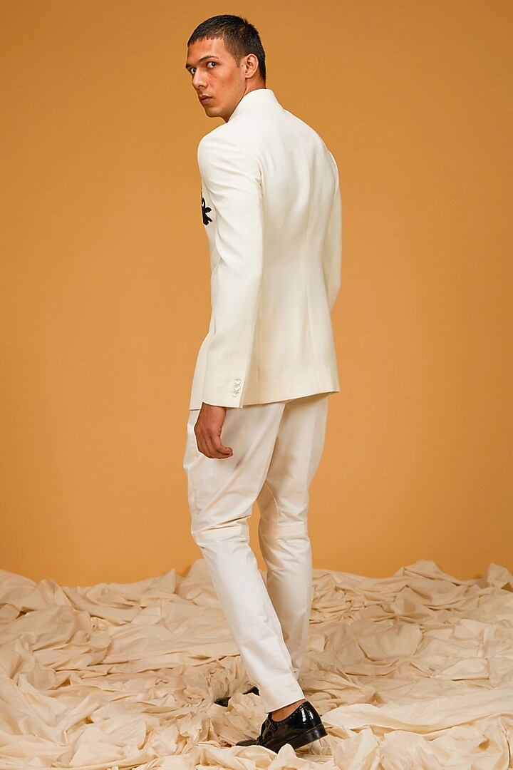 Ivory Micro Resham Embroidered Groom Bandhgala Jacket by Rohit Bal Men at Pernia's Pop Up Shop