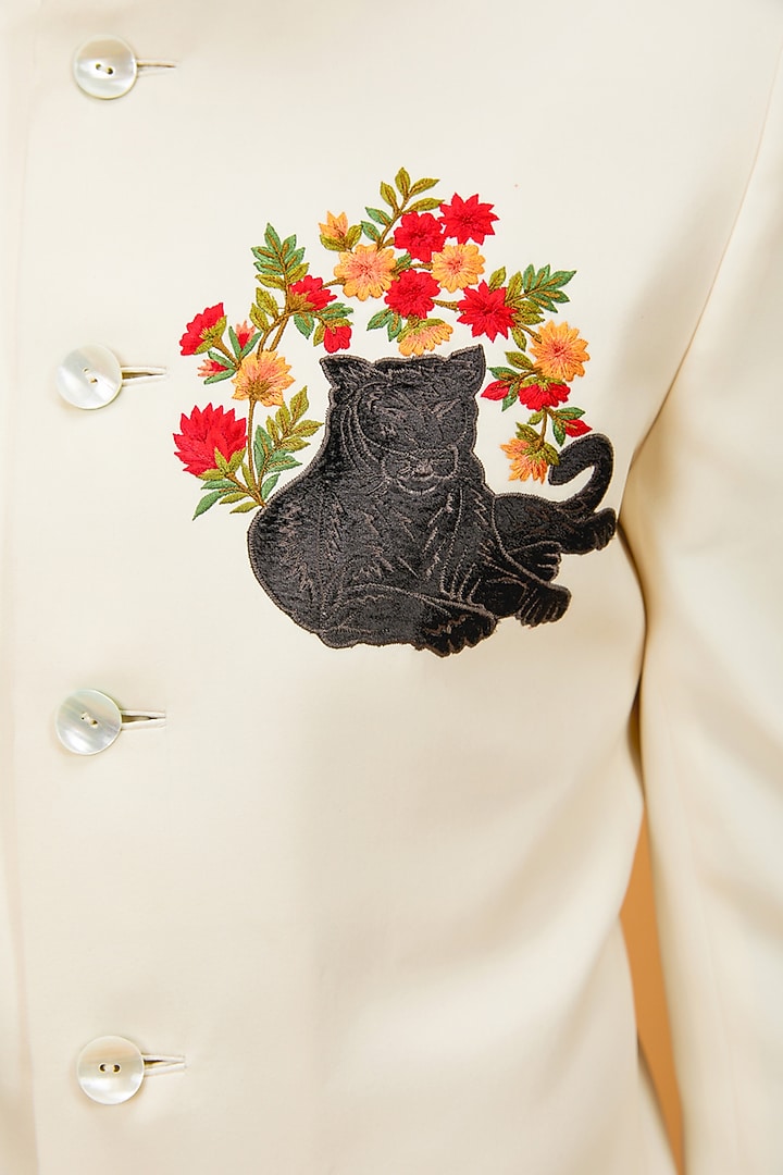 Ivory Micro Resham Embroidered Groom Bandhgala Jacket by Rohit Bal Men at Pernia's Pop Up Shop