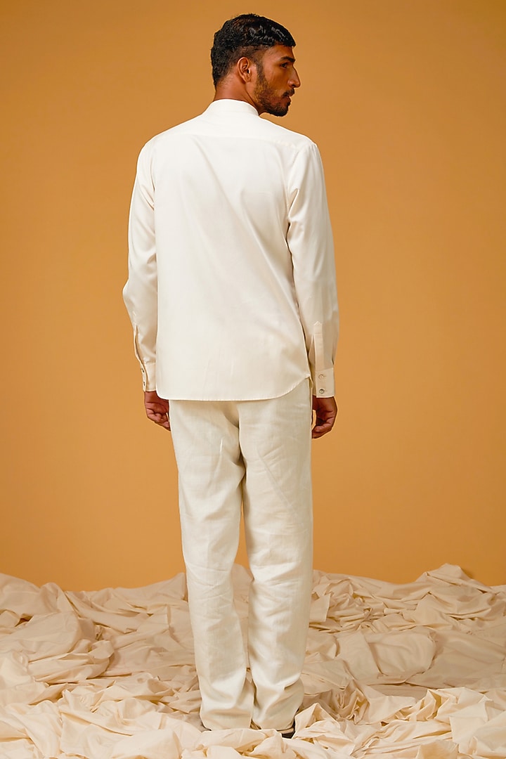Ivory Poplin Satin Embroidered Party Wear Shirt by Rohit Bal Men at Pernia's Pop Up Shop