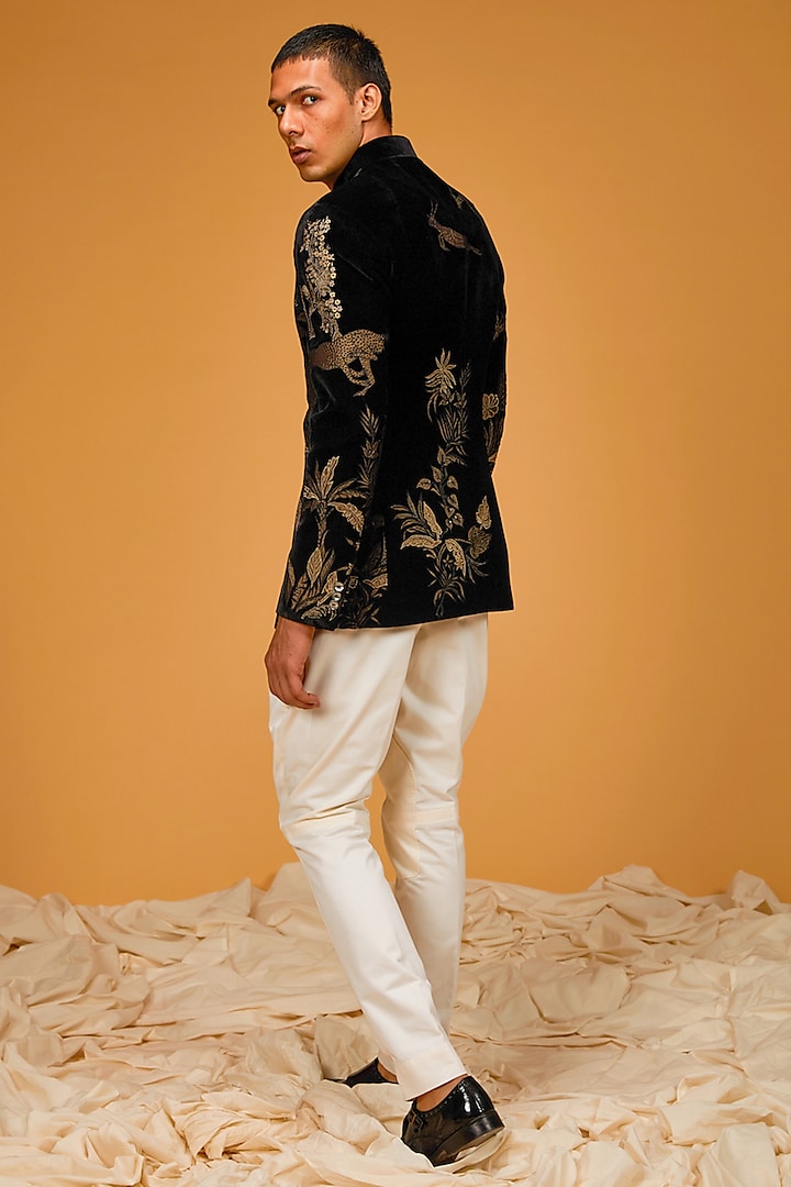 Bandhgala Velvet Gold Blazer Black Velvet Embroidered Bandhgala