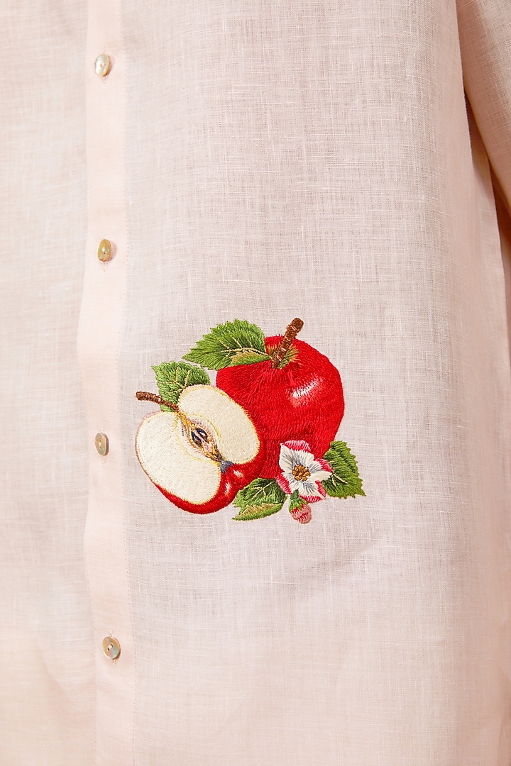 Powder Pink Linen Embroidered Party Wear Shirt by Rohit Bal Men at Pernia's Pop Up Shop