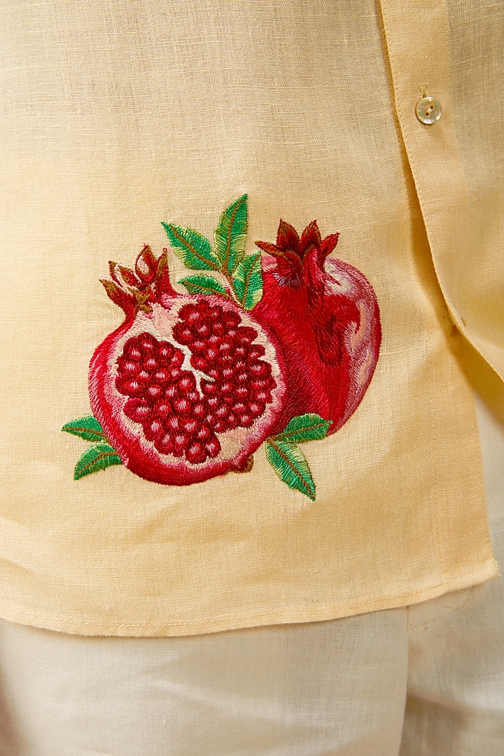 Mango Yellow Linen Embroidered Party Wear Shirt by Rohit Bal Men at Pernia's Pop Up Shop