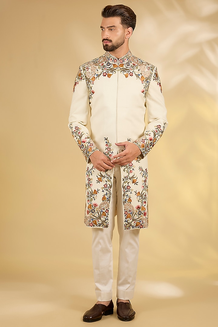 Ivory Silk Groom Sherwani by Rohit Bal Men at Pernia's Pop Up Shop