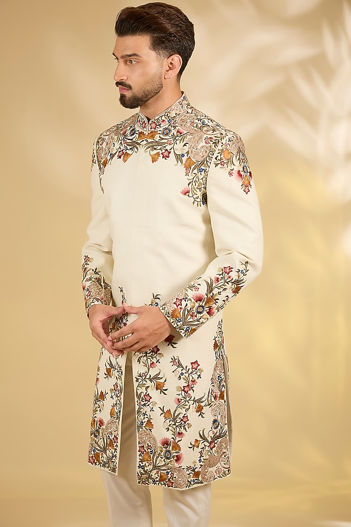 Ivory Silk Groom Sherwani by Rohit Bal Men at Pernia's Pop Up Shop