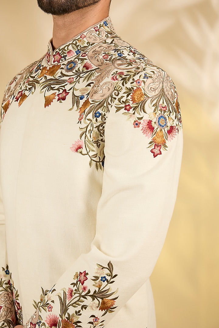 Ivory Silk Groom Sherwani by Rohit Bal Men at Pernia's Pop Up Shop
