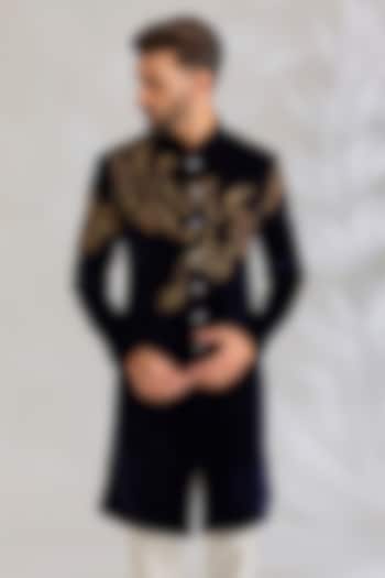 Indigo Velvet Groom Sherwani by Rohit Bal Men at Pernia's Pop Up Shop