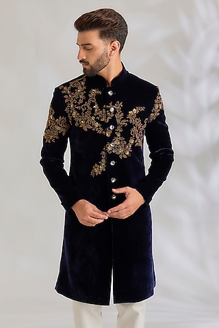 Indigo Velvet Sherwani by Rohit Bal Men