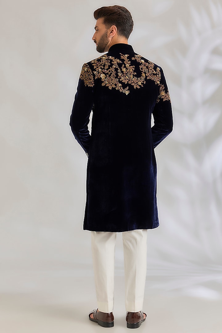 Indigo Velvet Groom Sherwani by Rohit Bal Men at Pernia's Pop Up Shop
