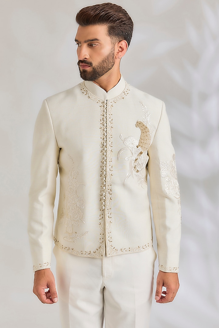 Ivory Silk Groom Bandhgala by Rohit Bal Men at Pernia's Pop Up Shop