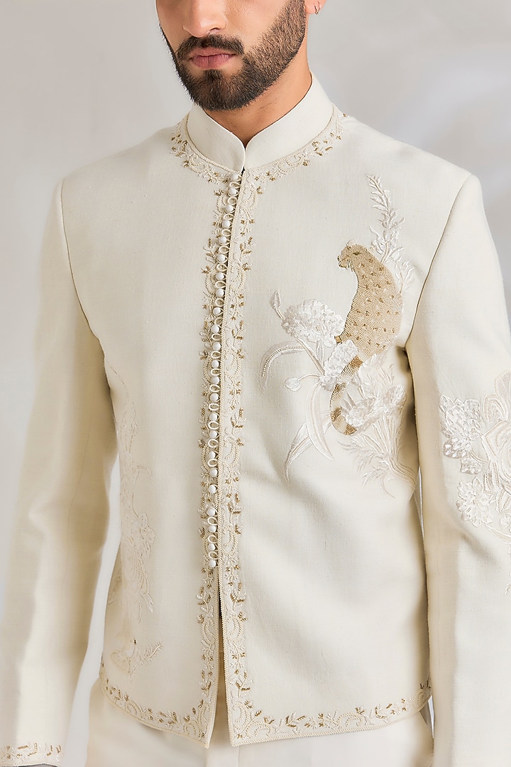 Ivory Silk Groom Bandhgala by Rohit Bal Men at Pernia's Pop Up Shop