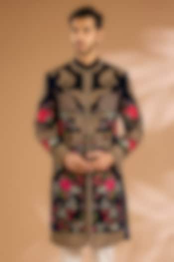 Navy Blue Velvet Groom Sherwani by Rohit Bal Men at Pernia's Pop Up Shop