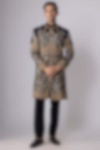 Navy Blue Velvet Groom Sherwani by Rohit Bal Men at Pernia's Pop Up Shop