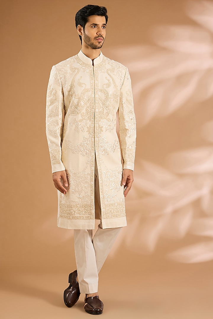 Ivory Silk Groom Sherwani by Rohit Bal Men at Pernia's Pop Up Shop