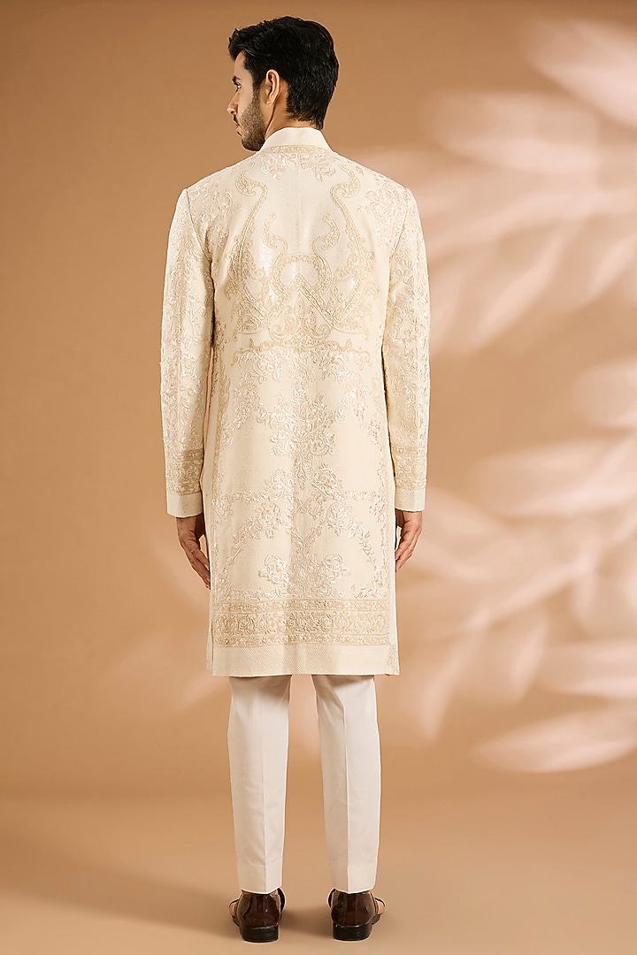 Ivory Silk Groom Sherwani by Rohit Bal Men at Pernia's Pop Up Shop