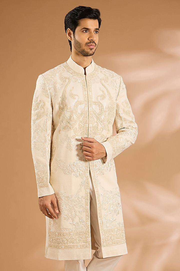 Ivory Silk Groom Sherwani by Rohit Bal Men at Pernia's Pop Up Shop