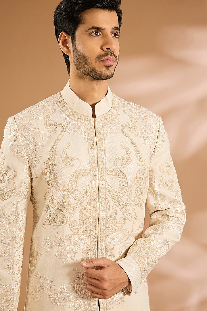 Ivory Silk Groom Sherwani by Rohit Bal Men at Pernia's Pop Up Shop
