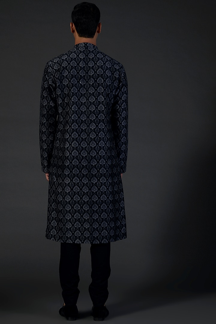 Black Chanderi Embroidered & Digital Printed Kurta Set by Rohit Bal Men at Pernia's Pop Up Shop