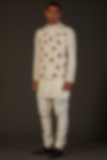 Ivory Printed Bundi Jacket by Rohit Bal Men at Pernia's Pop Up Shop