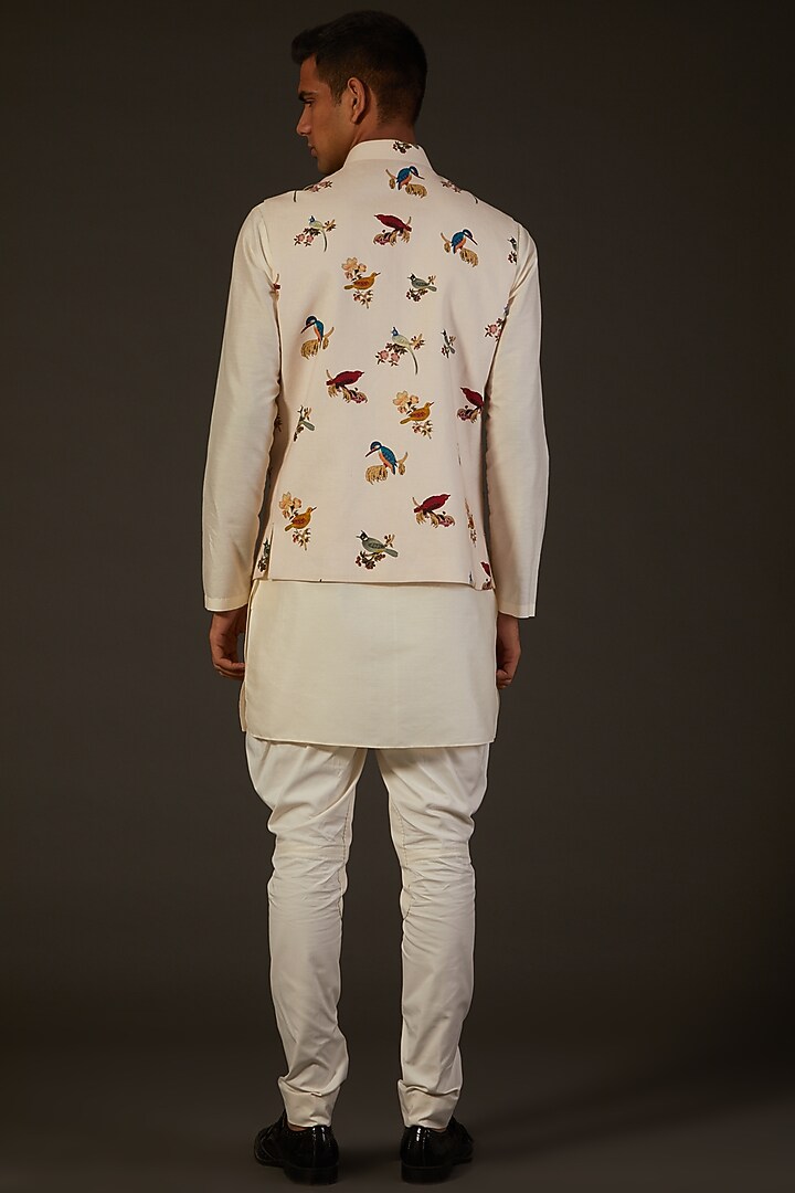 Ivory Linen Digital Printed Bundi Jacket by Rohit Bal Men at Pernia's Pop Up Shop