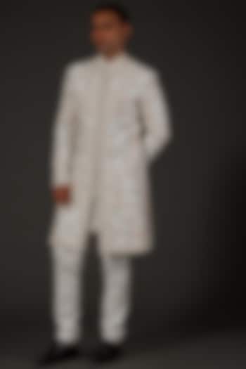 Ivory Pearl Hand Embroidered Groom Sherwani by Rohit Bal Men at Pernia's Pop Up Shop