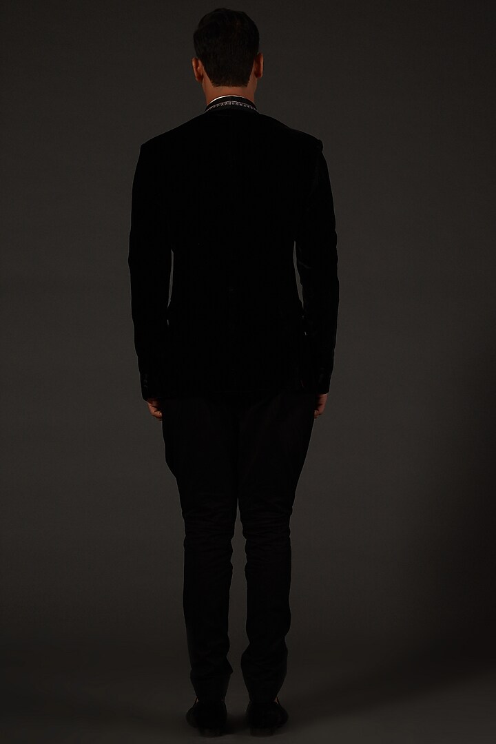 Black Silk Velvet Floral Embroidered Tuxedo by Rohit Bal Men at Pernia's Pop Up Shop