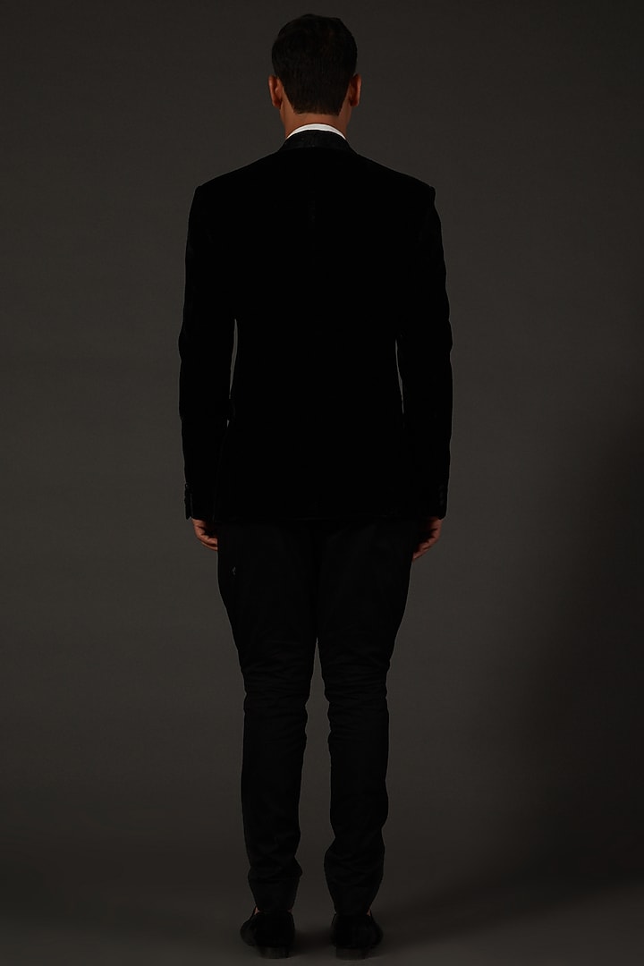 Black Silk Velvet Floral Embroidered Tuxedo by Rohit Bal Men at Pernia's Pop Up Shop