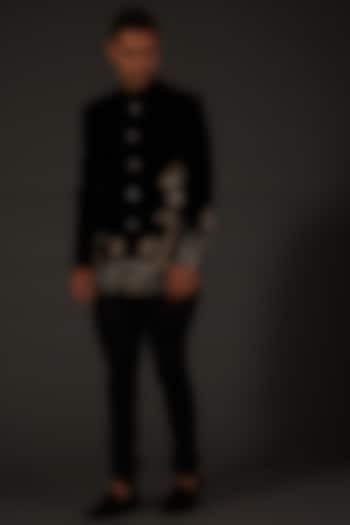 Black Machine Embroidered Groom Bandhgala Jacket by Rohit Bal Men at Pernia's Pop Up Shop
