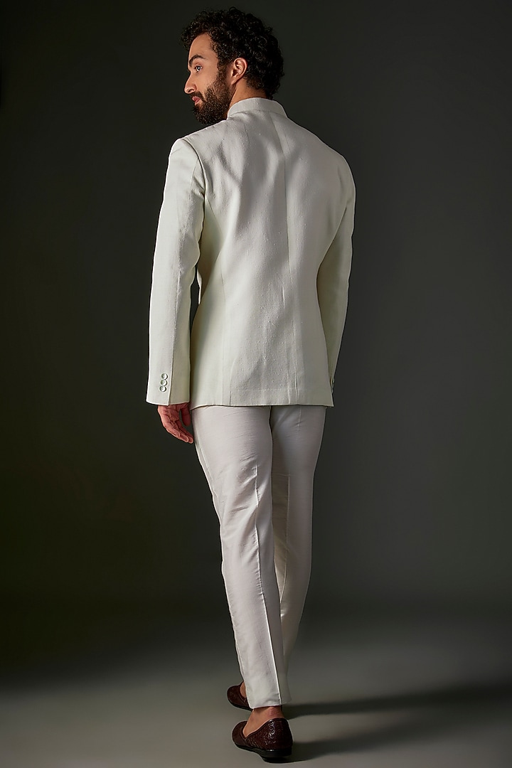 Ivory Matka Silk Hand & Machine Embroidered Groom Bandhgala by Rohit Bal Men at Pernia's Pop Up Shop