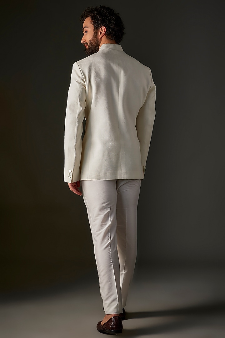 Ivory Matka Silk Hand & Machine Embroidered Groom Bandhgala by Rohit Bal Men at Pernia's Pop Up Shop