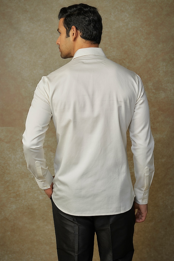Ivory Poplin Embroidered Party Wear Shirt by Rohit Bal Men at Pernia's Pop Up Shop
