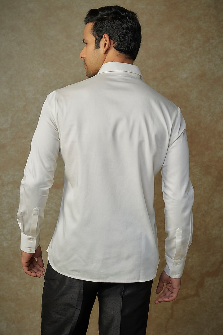 Ivory Poplin Embroidered Shirt by Rohit Bal Men at Pernia's Pop Up Shop