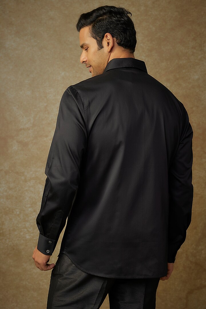 Black Poplin Embroidered Party Wear Shirt by Rohit Bal Men at Pernia's Pop Up Shop