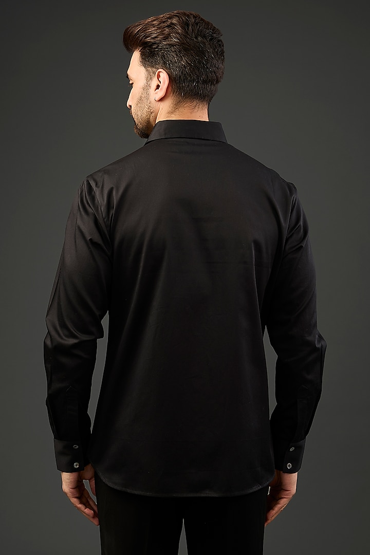 Black Poplin Embroidered Party Wear Shirt by Rohit Bal Men at Pernia's Pop Up Shop