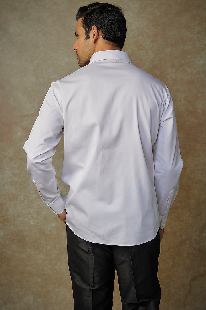 White Poplin Embroidered Party Wear Shirt by Rohit Bal Men at Pernia's Pop Up Shop