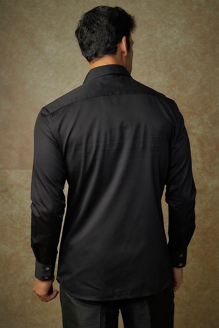 Black Poplin Embroidered Wedding Shirt by Rohit Bal Men at Pernia's Pop Up Shop