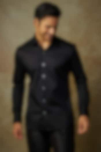 Black Poplin Embroidered Shirt by Rohit Bal Men