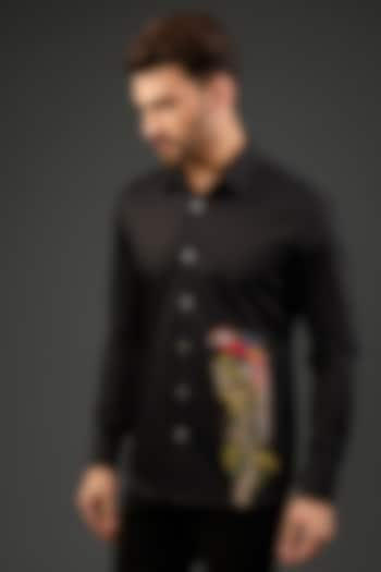 Black Poplin Embroidered Shirt by Rohit Bal Men at Pernia's Pop Up Shop