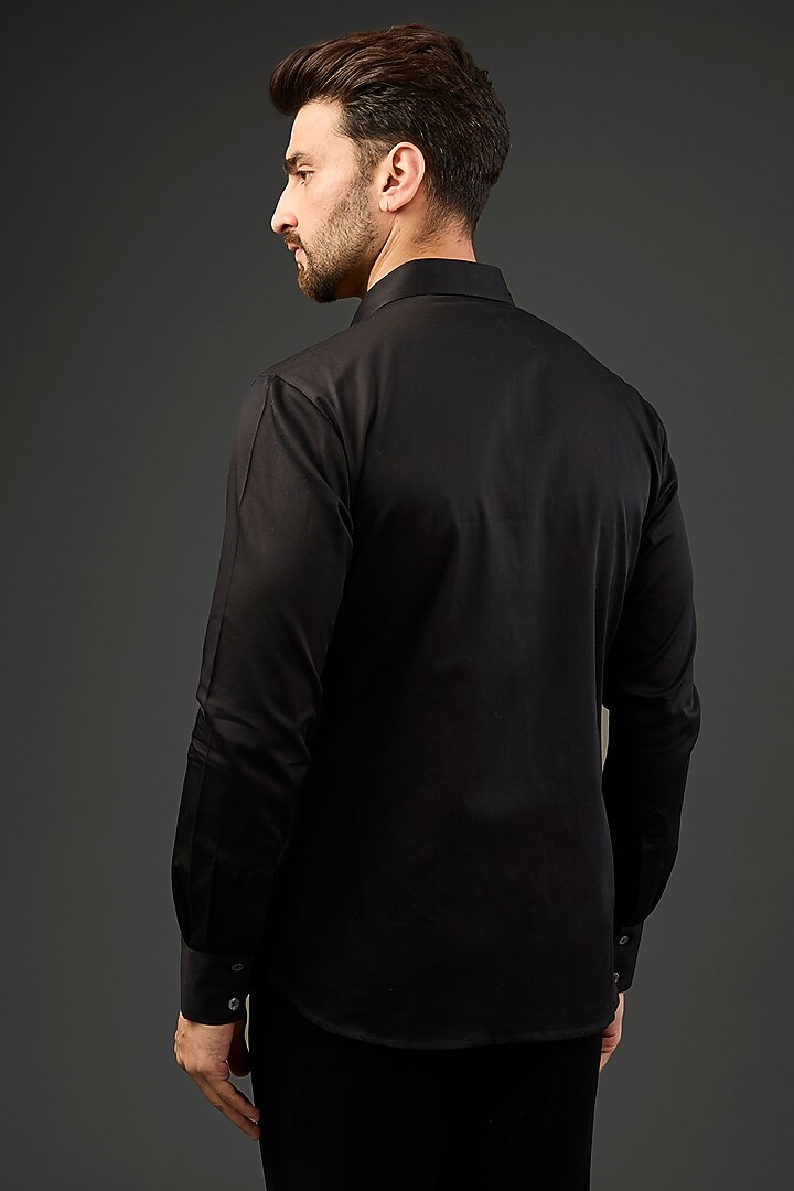 Black Poplin Embroidered Party Wear Shirt by Rohit Bal Men at Pernia's Pop Up Shop
