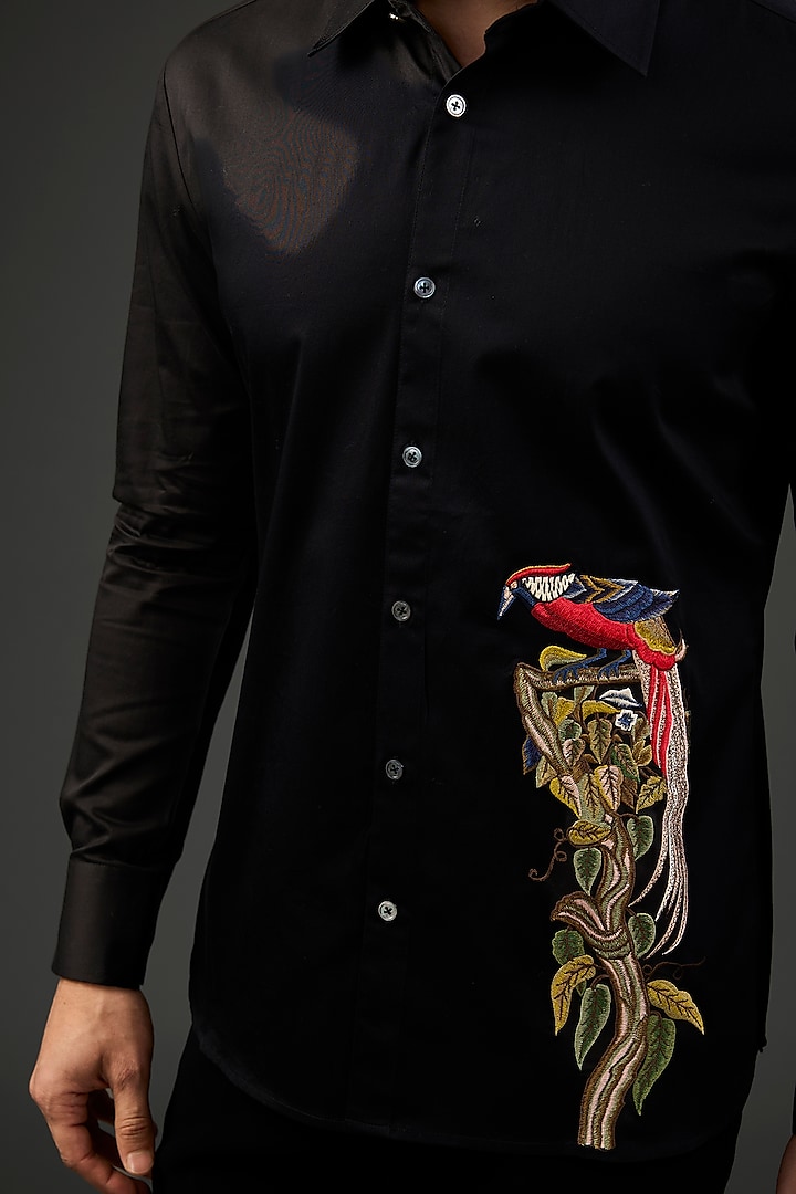 Black Poplin Embroidered Party Wear Shirt by Rohit Bal Men at Pernia's Pop Up Shop
