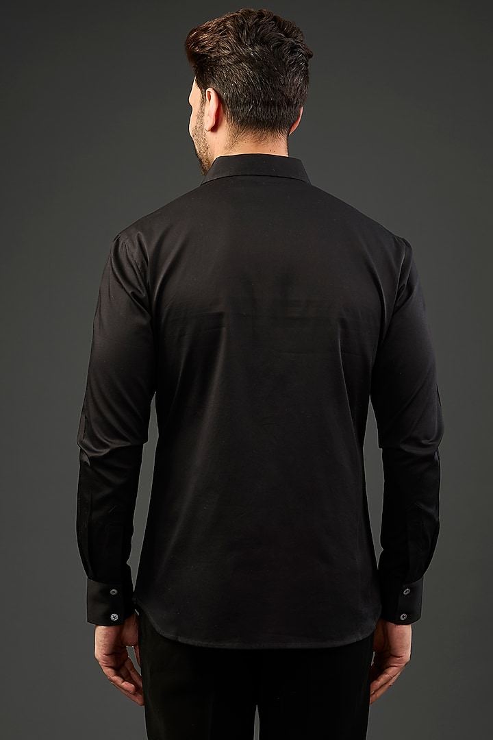 Black Poplin Embroidered Party Wear Shirt by Rohit Bal Men at Pernia's Pop Up Shop