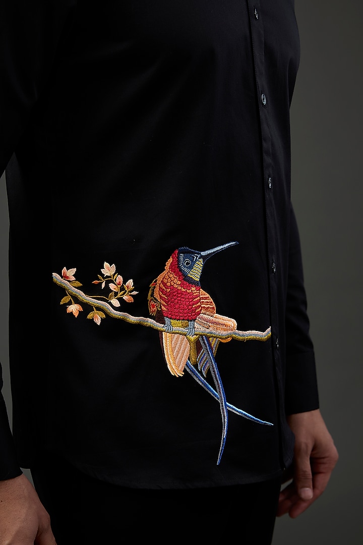 Black Poplin Embroidered Party Wear Shirt by Rohit Bal Men at Pernia's Pop Up Shop