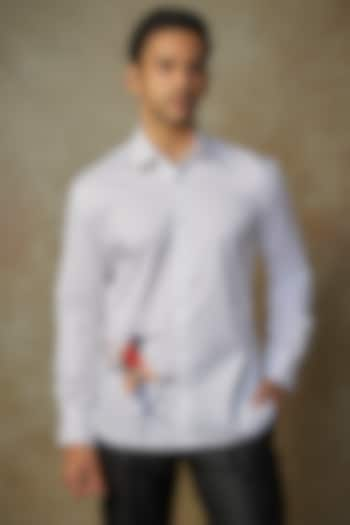 White Poplin Embroidered Shirt by Rohit Bal Men